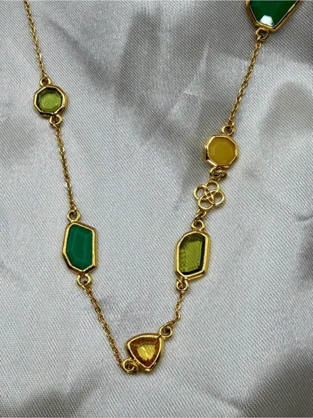 Long Gold Chain Necklace with Green Gem Accents - Women Jewelry - Picture 5 of 6